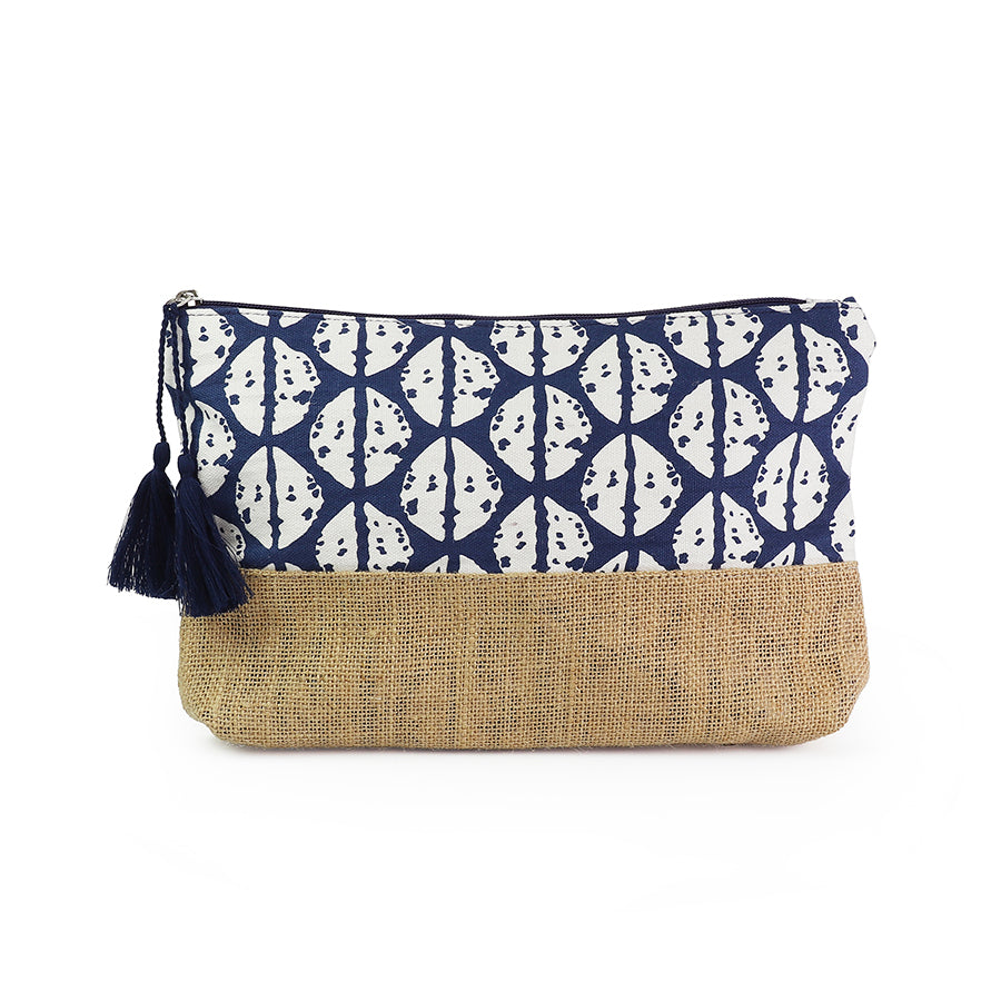 Navy Blue Abstract Cowrie Shell Print Travel Pouch - Sugarplum Boutique