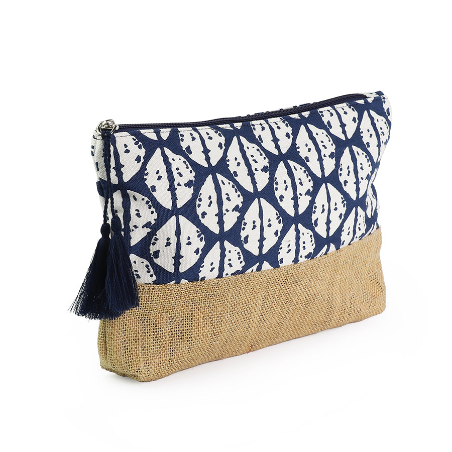Navy Blue Abstract Cowrie Shell Print Travel Pouch - Sugarplum Boutique