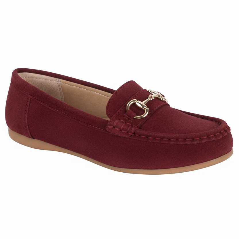 Naxos Metal Bar Burgundy Slip On Suede Loafers - Sugarplum Boutique