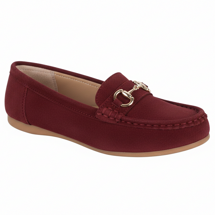 Naxos Metal Bar Burgundy Slip On Suede Loafers - Sugarplum Boutique