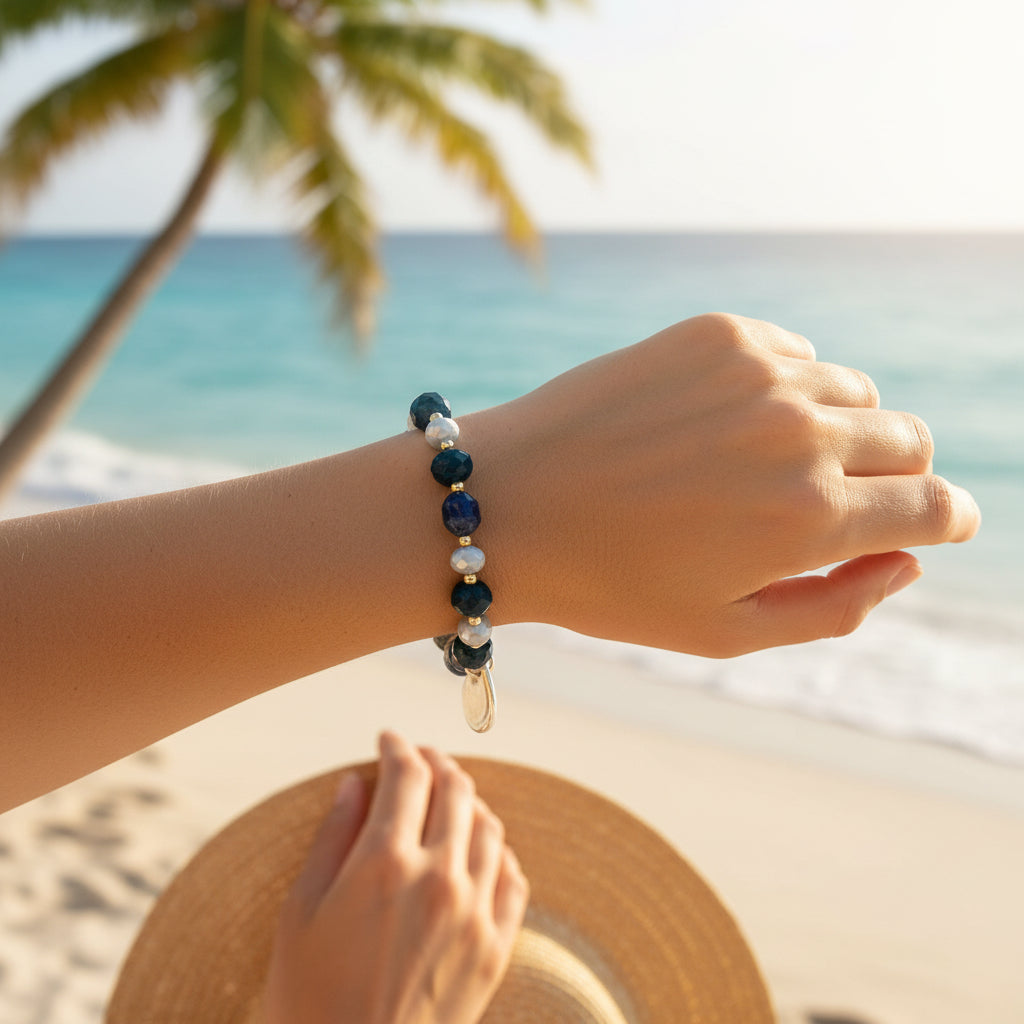Nettie Navy Blue Facet Bracelet - Sugarplum Boutique