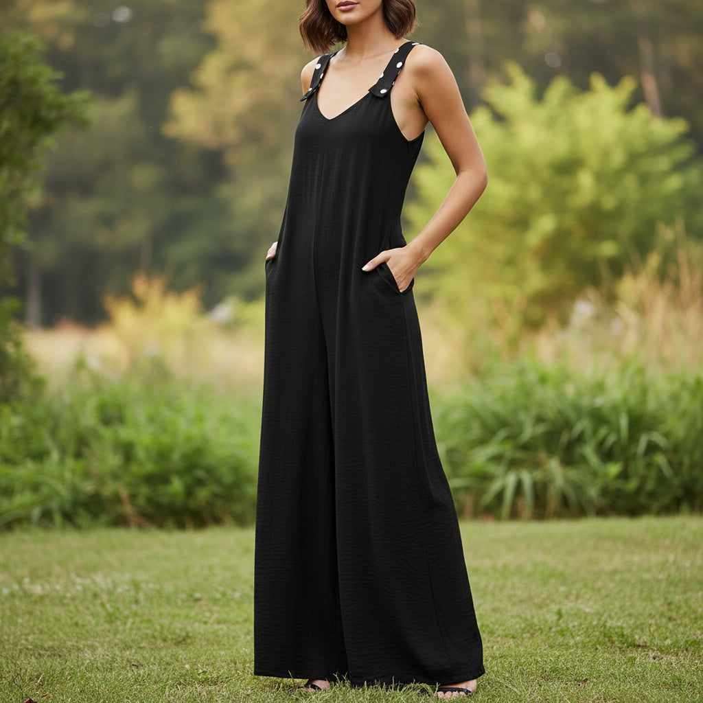 Newlyn Polka Dot Black Wide Leg Jumpsuit - Sugarplum Boutique