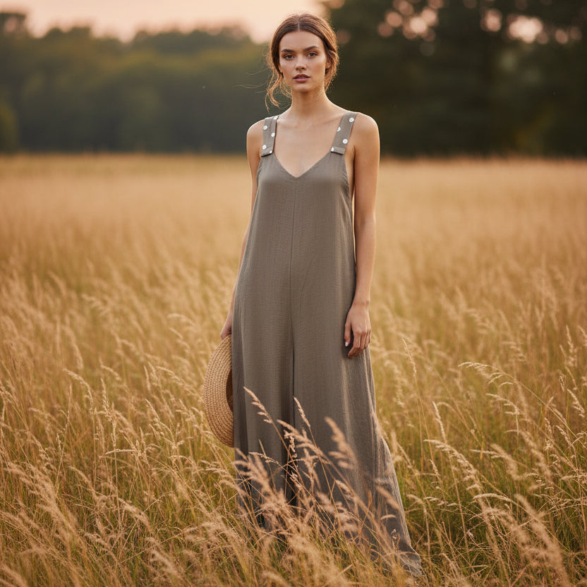 Newlyn Polka Dot Mocha Brown Wide Leg Jumpsuit - Sugarplum Boutique