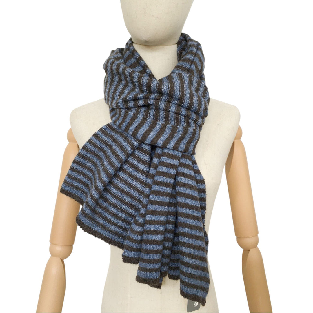 Nigella Cosy Striped Denim Blue Wool Mix Winter Scarf - Sugarplum Boutique