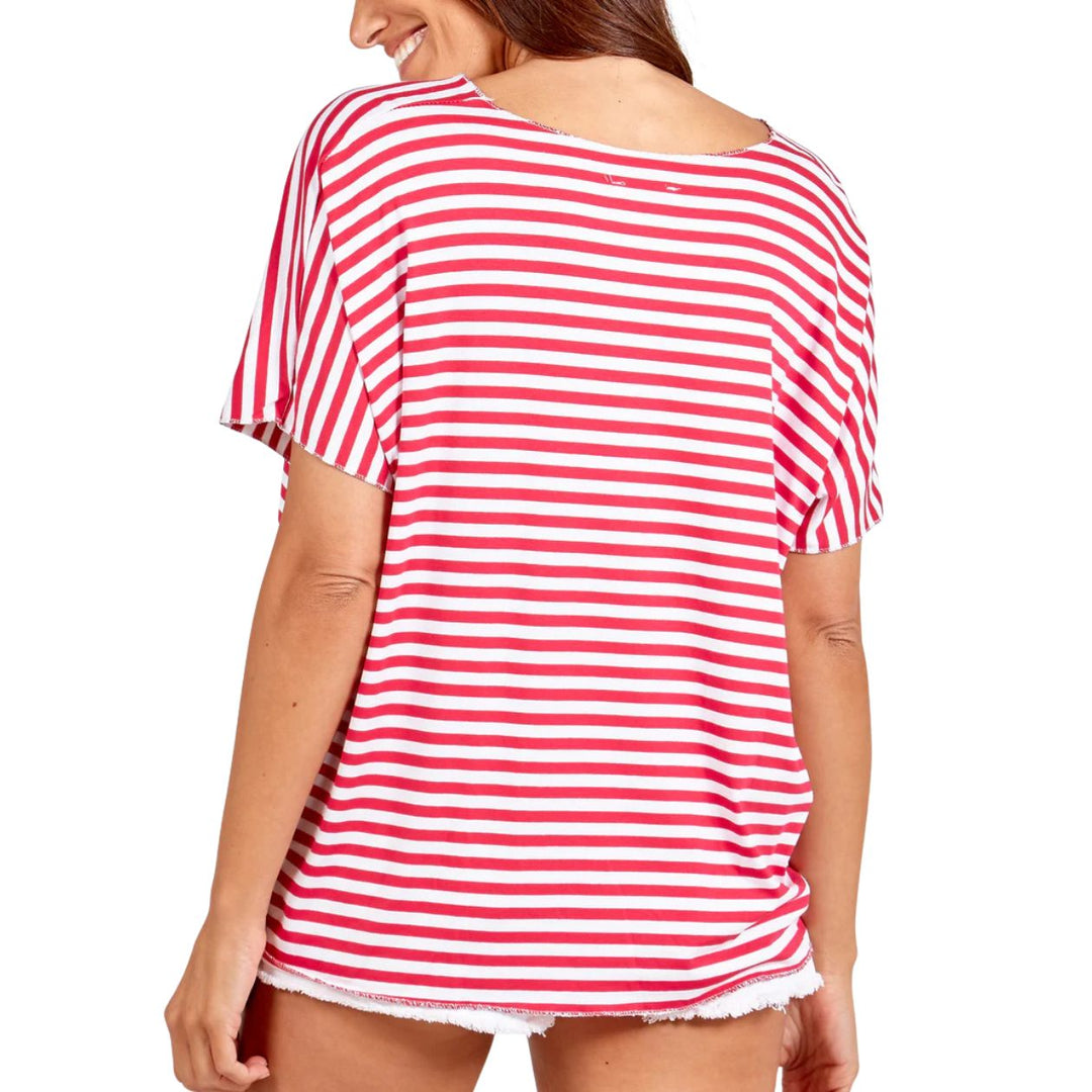 Nina Nautical Stripe T-Shirt Cerise Pink - Sugarplum Boutique
