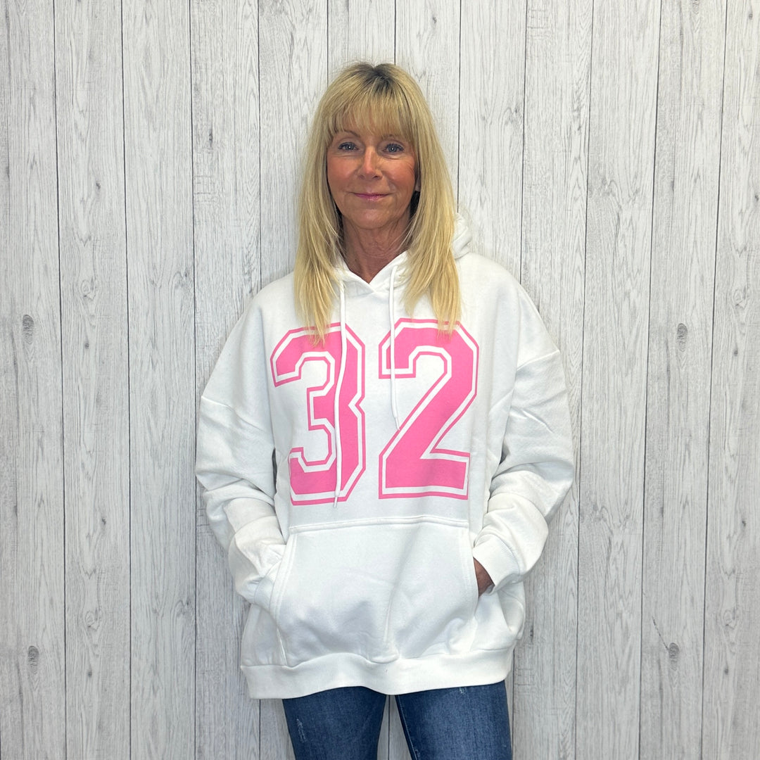No.32 Cream Cotton Oversize Sweatshirt Hoodie - Sugarplum Boutique