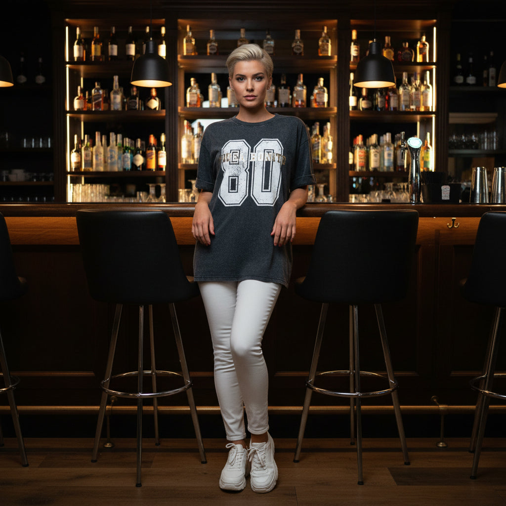 Number 80 Charcoal Grey Motif Cotton T-Shirt - Sugarplum Boutique