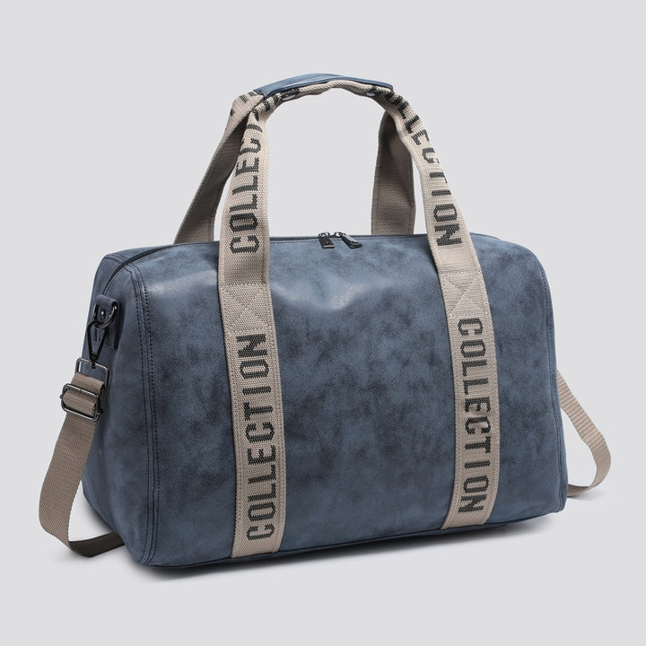 Oakland Faux Leather Overnight Holdall Navy Blue - Sugarplum Boutique
