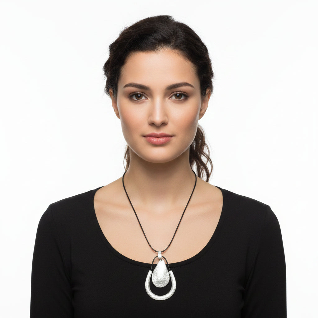 Octavia Matt Silver Pendant Long Necklace - Sugarplum Boutique