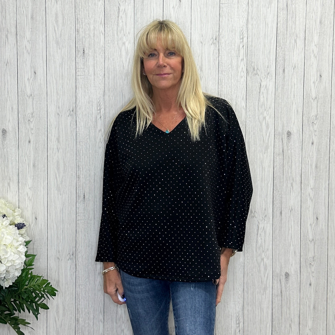 Olive Black Sparkle Tie Back Top - Sugarplum Boutique