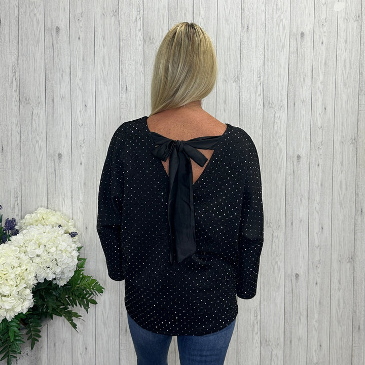 Olive Black Sparkle Tie Back Top - Sugarplum Boutique