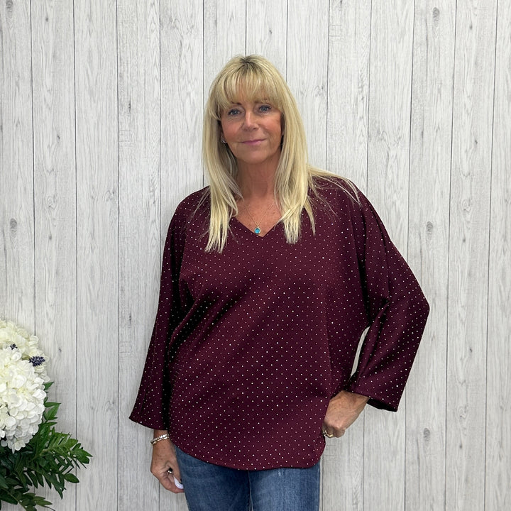 Olive Burgandy Red Sparkle Tie Back Top -  Sugarplum Boutique