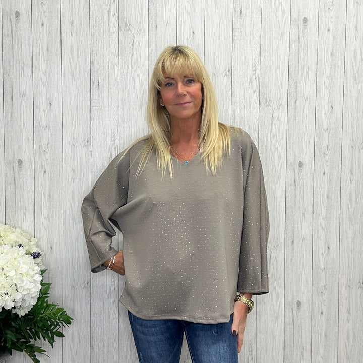 Olive Mocha Brown Sparkle Tie Back Top - Sugarplum Boutique