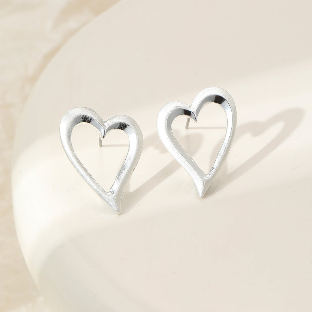 Open Heart Brushed Silver Stud Earrings - Sugarplum Boutique