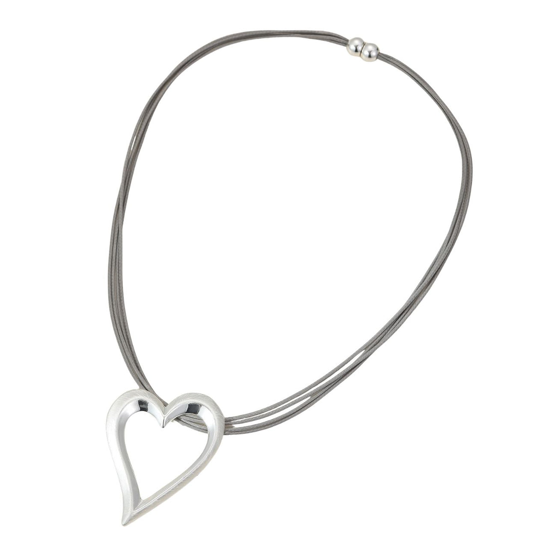 Open Heart Multi Strand Short Necklace Silver - Sugarplum Boutique
