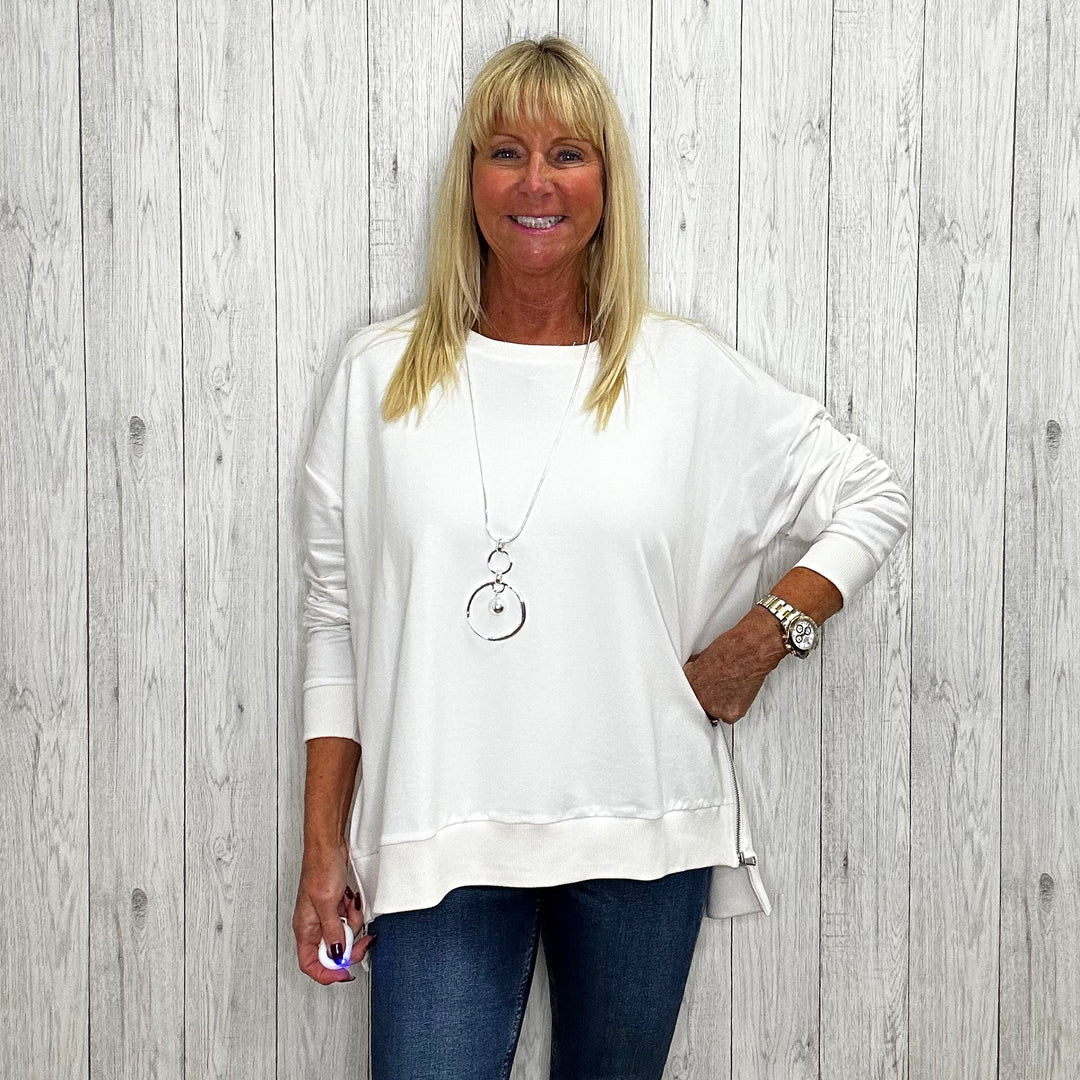 Orla Oversize Cotton Sweatshirt White Sugarplum Boutique Home