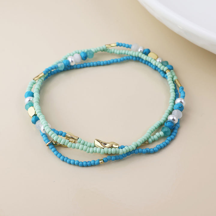 POM Blue Mix Fine Beaded Stretch Triple Bracelet - Sugarplum Boutique