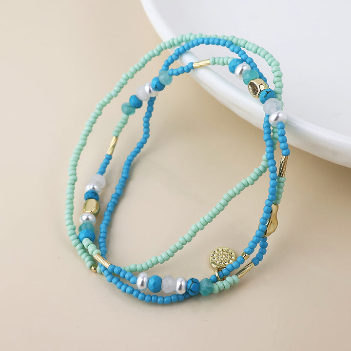 POM Blue Mix Fine Beaded Stretch Triple Bracelet - Sugarplum Boutique