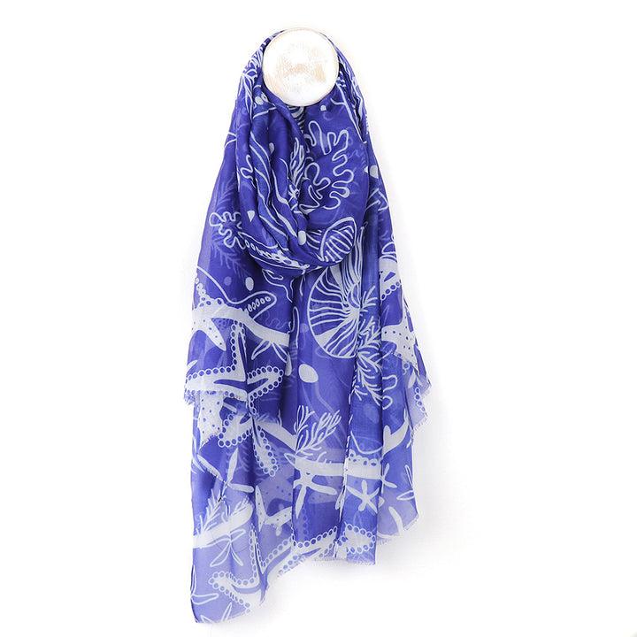 POM Blue Seashell Print Scarf - Sugarplum Boutique