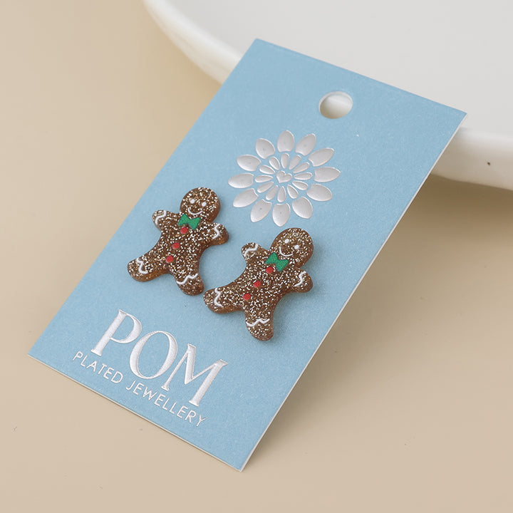 POM Christmas Gingerbread Man Stud Earrings - Sugarplum Boutique