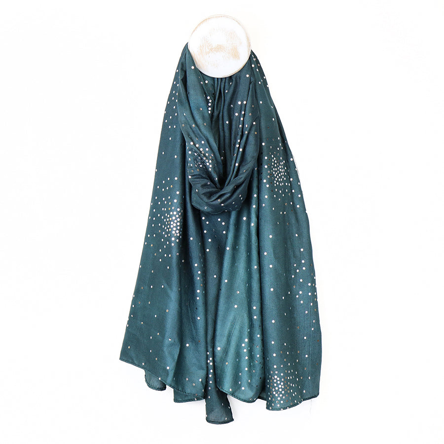 POM Dark Green Silver Scattered Spot Print Scarf - Sugarplum Boutique
