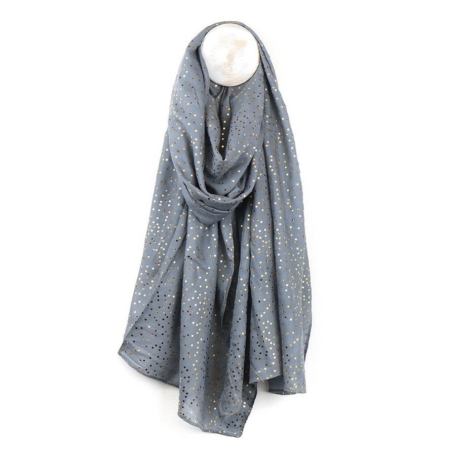 POM Dove Grey Metallic Speckle Print Scarf - Sugarplum Boutique