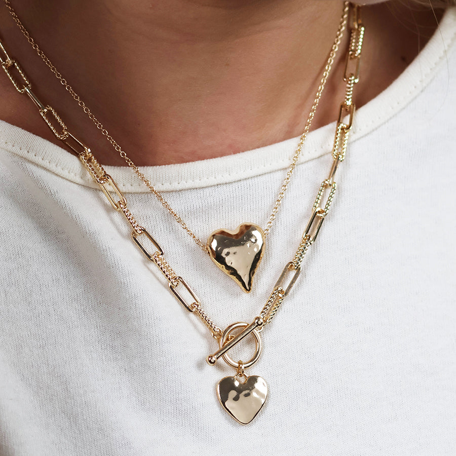 POM Elara Golden Worn Hammered Heart Short Necklace - Sugarplum Boutique
