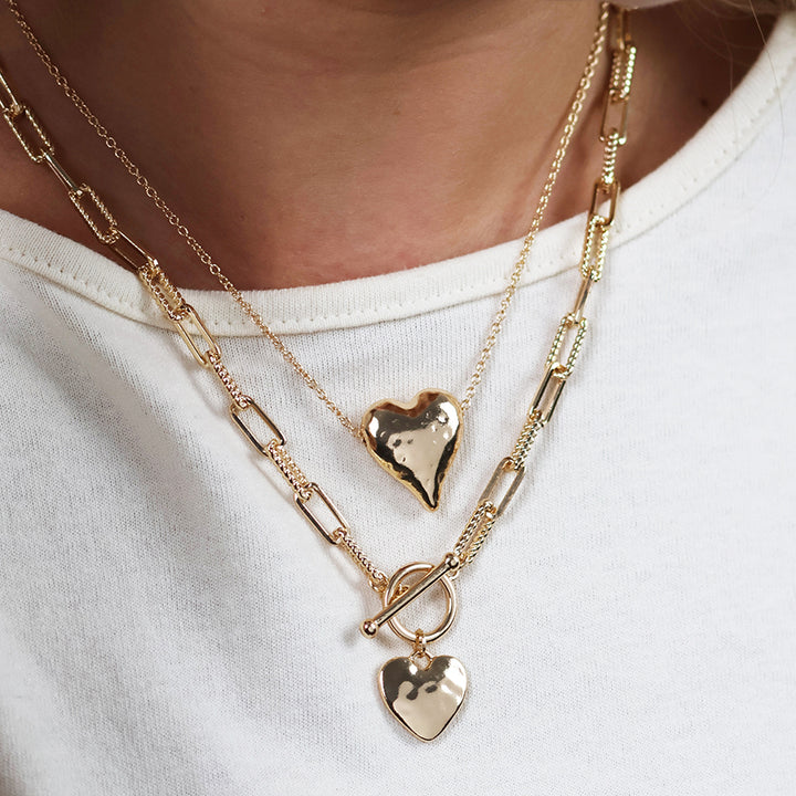POM Elara Golden Worn Hammered Heart Short Necklace - Sugarplum Boutique