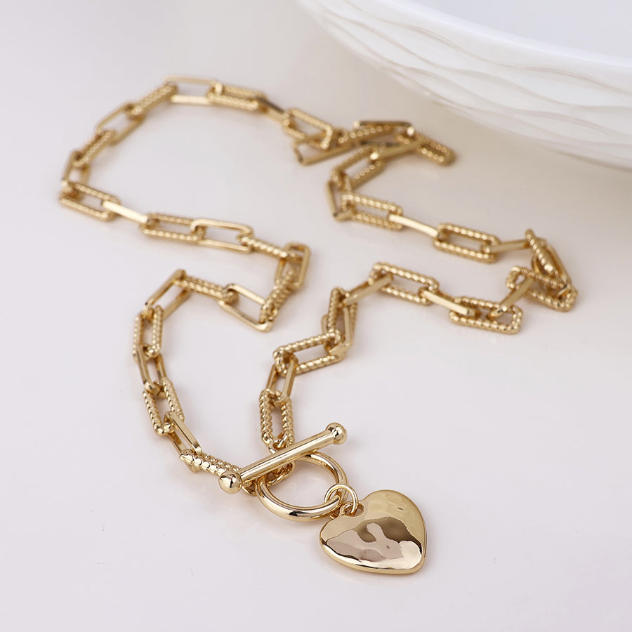 POM Foundry Golden Heart T-Bar Twist Links Short Necklace - Sugarplum Boutique