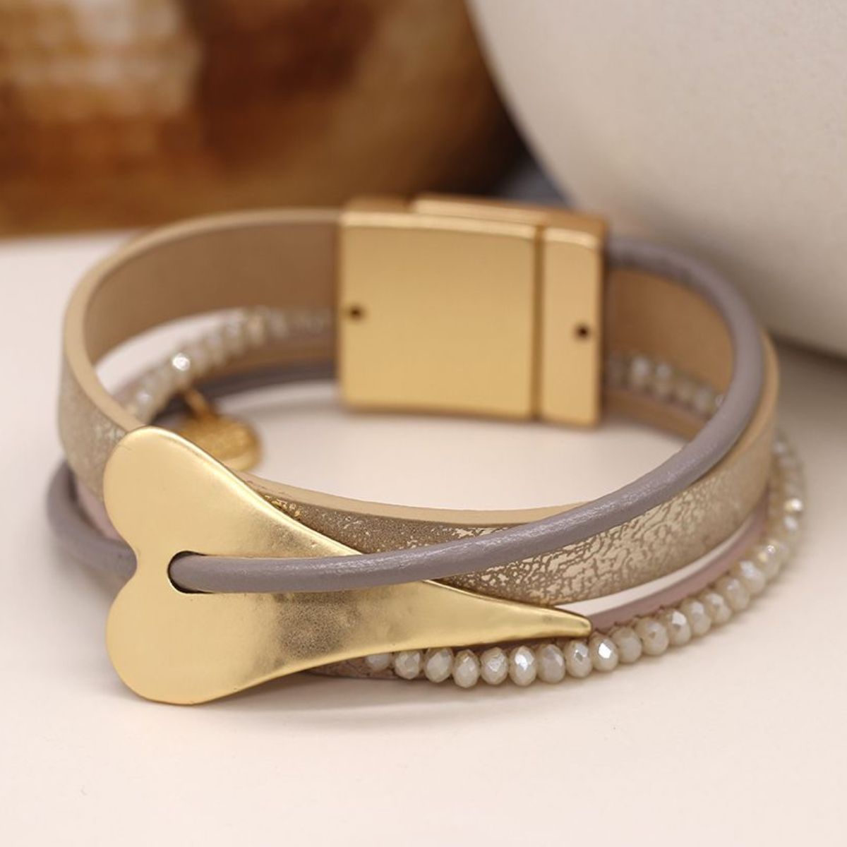 Bracelet leather gold sales
