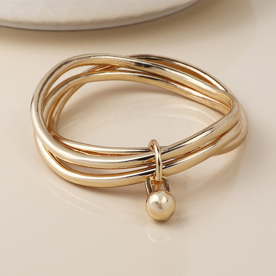 POM Gold Triple Ball Charm Bangle - Sugarplum Boutique