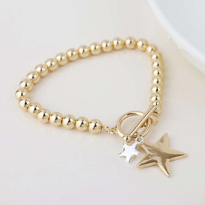 POM Golden Silver Plated Double Star Charm Bracelet - Sugarplum Boutique