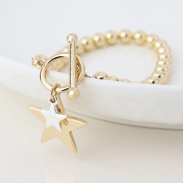 POM Golden Silver Plated Double Star Charm Bracelet - Sugarplum Boutique