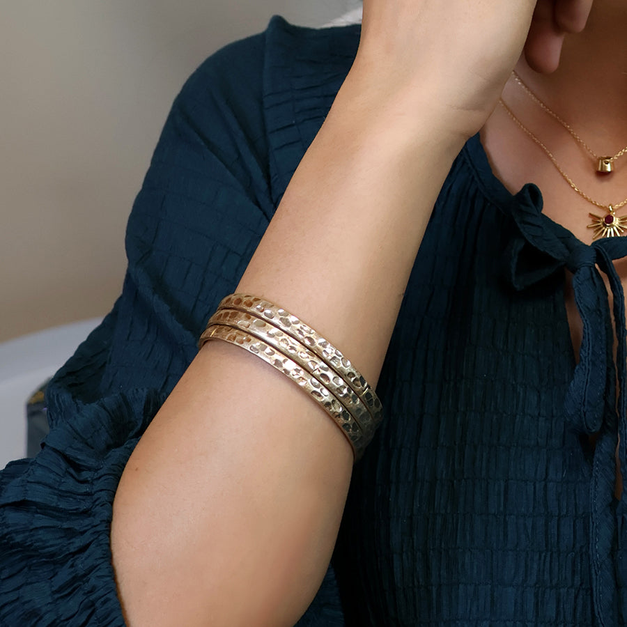 POM Golden Worn Triple Bangle Set - Sugarplum Boutique