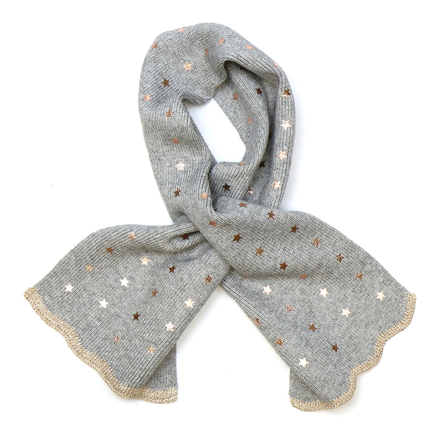 POM Grey Recycled Blend Metallic Stars Pull Through Scarf - Sugarplum Boutique