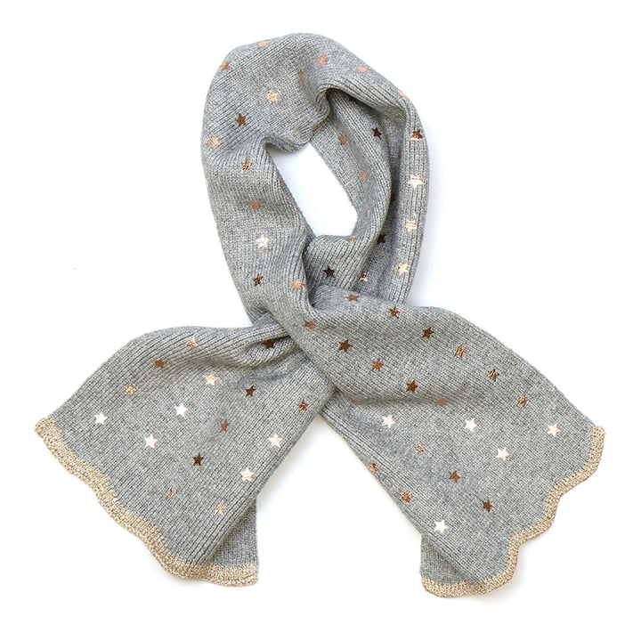 POM Grey Recycled Blend Metallic Stars Pull Through Scarf - Sugarplum Boutique