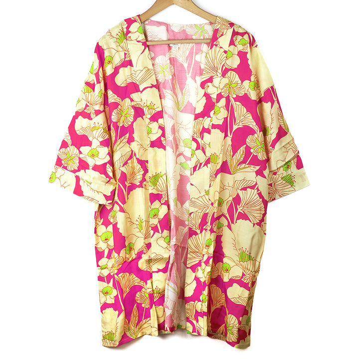 POM Long Pink Lime Mix Tropical Floral Print Kimono - Sugarplum Boutique
