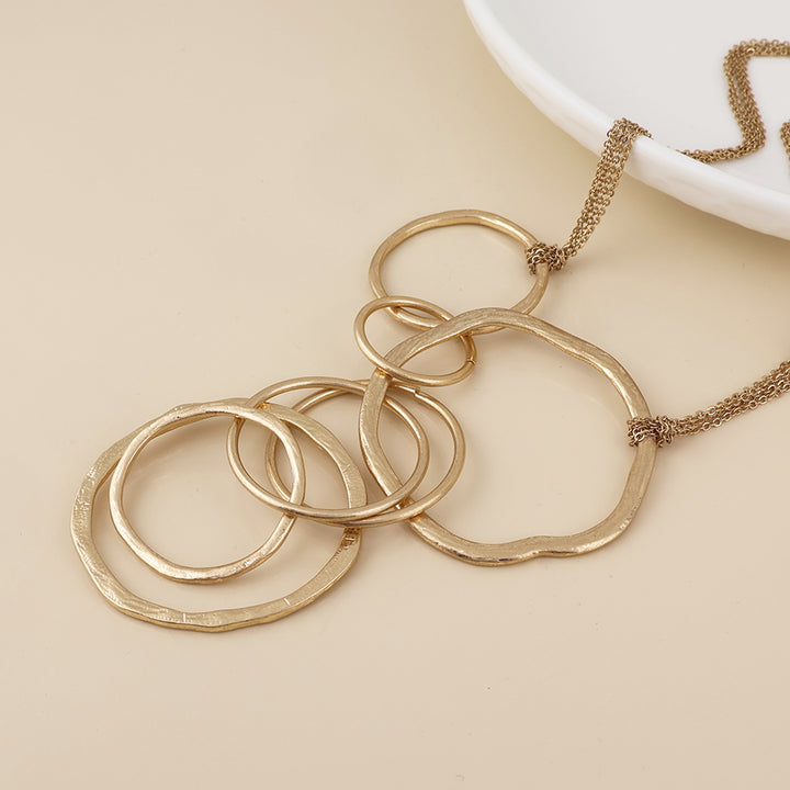 POM Luna Golden Worn Linked Rings Statement Long Necklace - Sugarplum Boutique