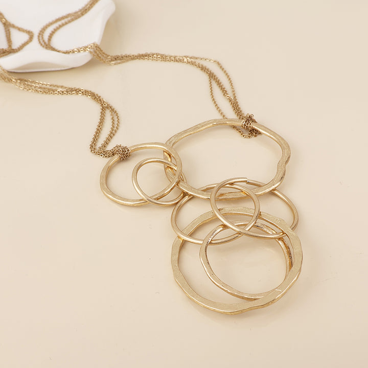 POM Luna Golden Worn Linked Rings Statement Long Necklace - Sugarplum Boutique