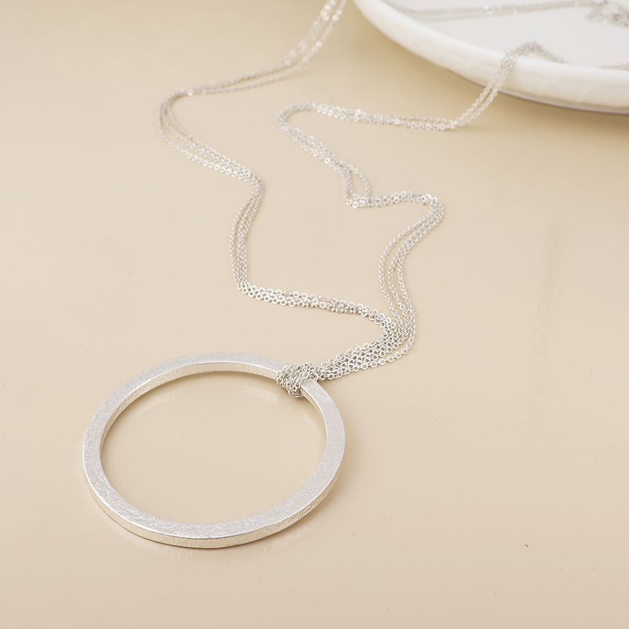 POM Luna Silver Plated Large Hoop Layered Chains Long Necklace - Sugarplum Boutique
