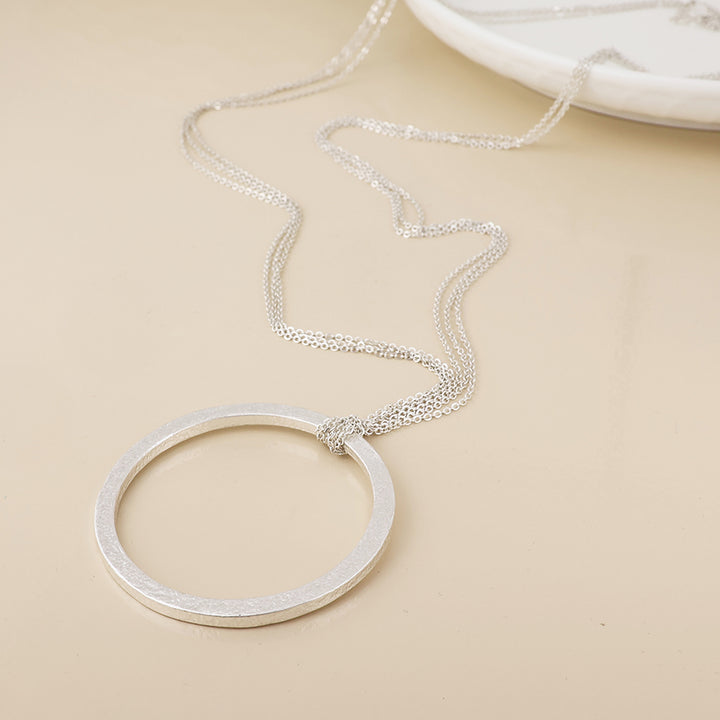 POM Luna Silver Plated Large Hoop Layered Chains Long Necklace - Sugarplum Boutique