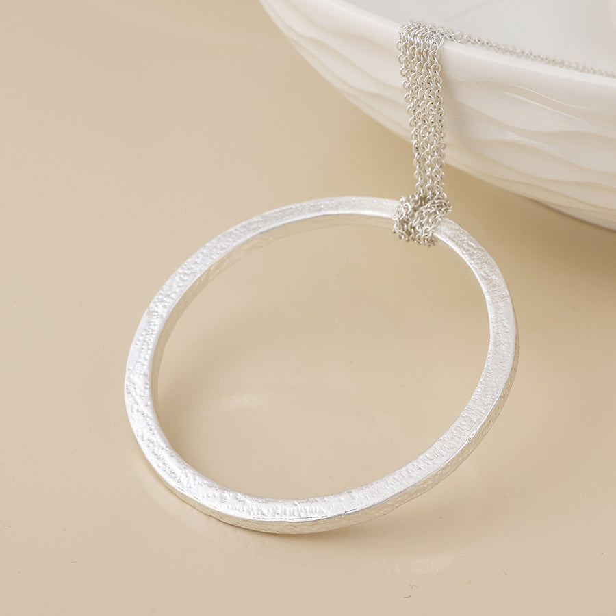 POM Luna Silver Plated Large Hoop Layered Chains Long Necklace - Sugarplum Boutique