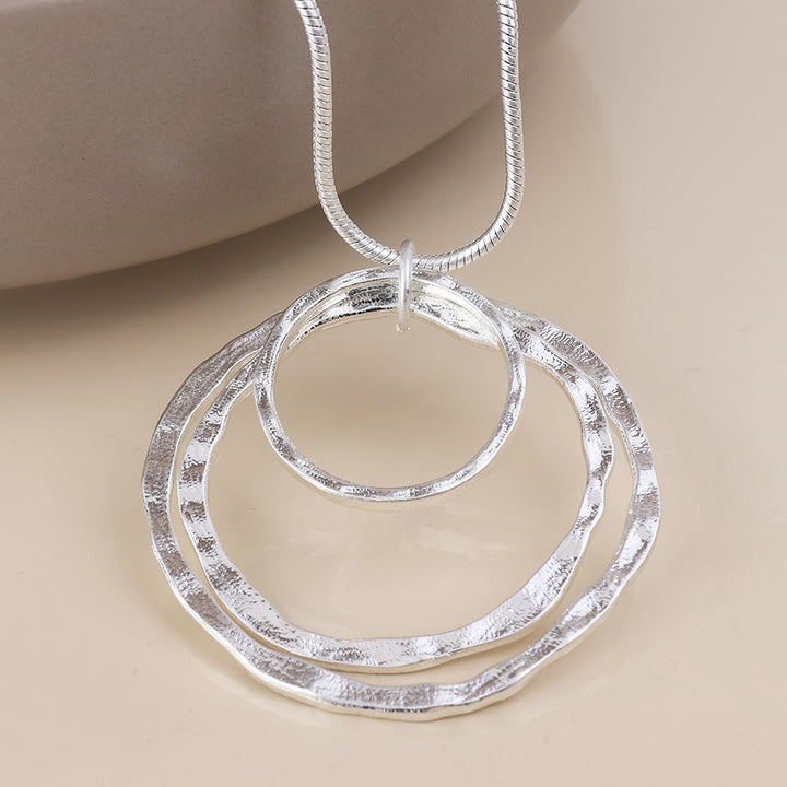 POM Luna Silver Plated Worn Triple Beaten Ring Long Necklace - Sugarplum Boutique
