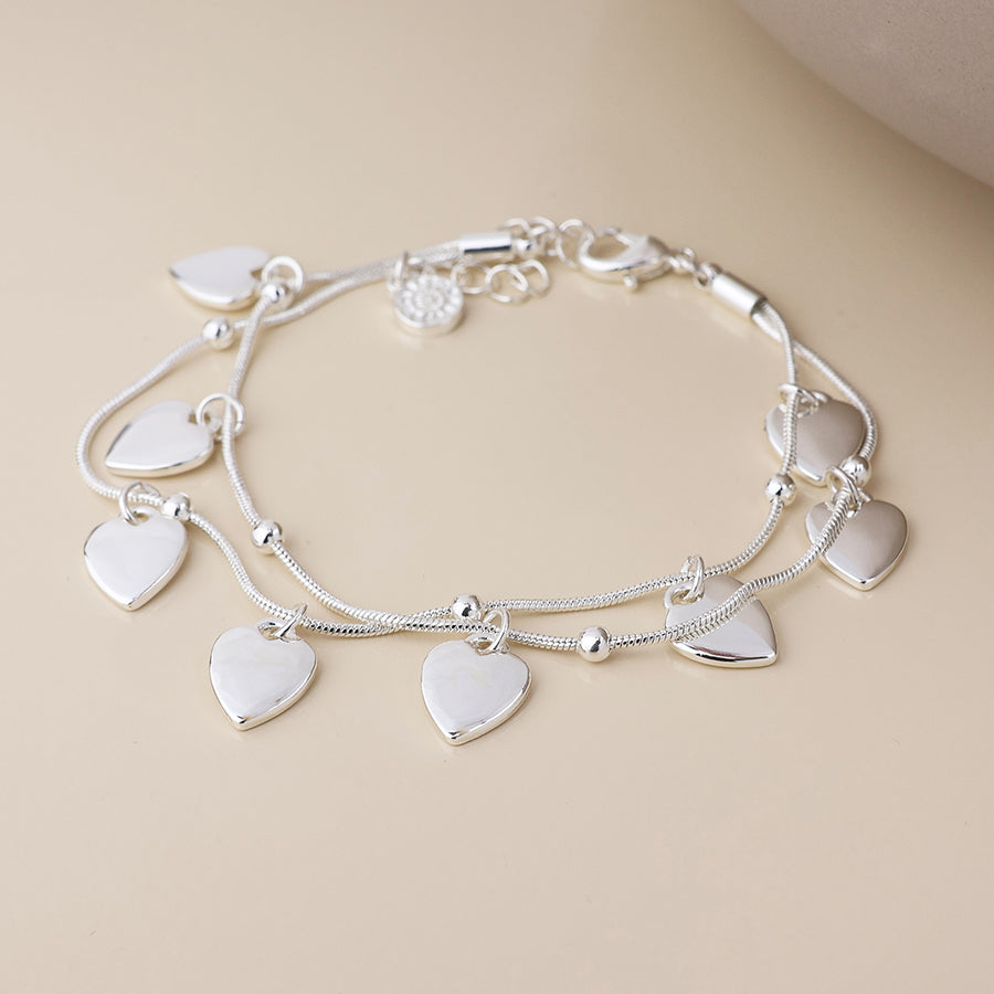 POM Moonbeam Silver Plated Double Strand Heart Drops Bracelet - Sugarplum Boutique