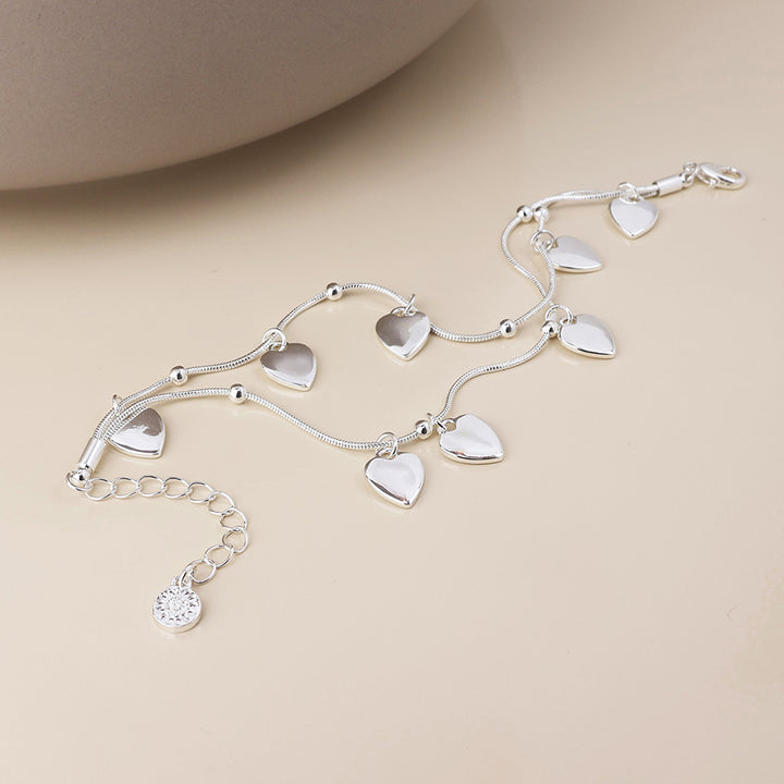 POM Moonbeam Silver Plated Double Strand Heart Drops Bracelet - Sugarplum Boutique