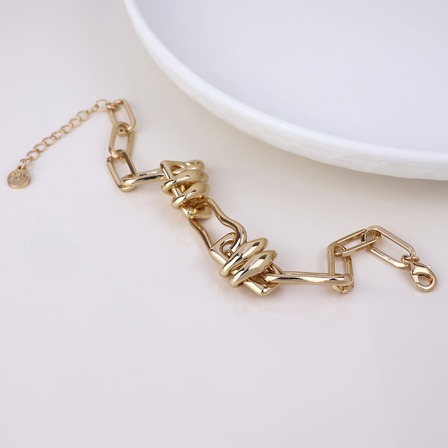 POM Odyssey Golden Polished Mixed Link Bracelet - Sugarplum Boutique