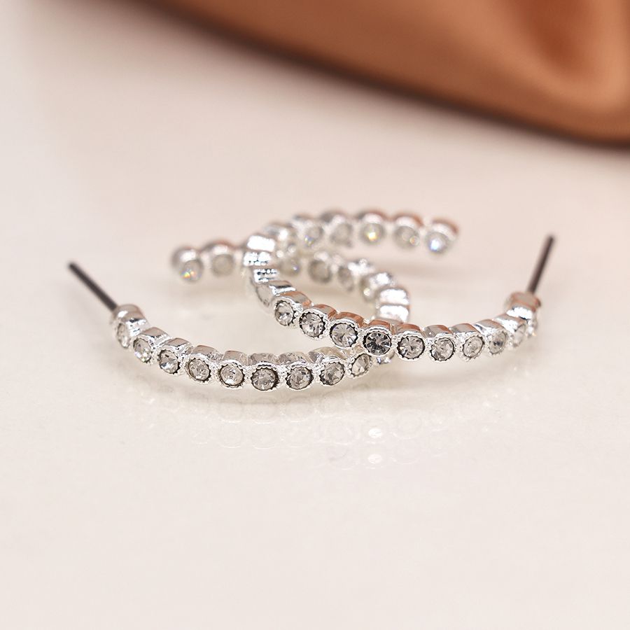 POM Open Hoop Diamante Earrings Silver Plated - Sugarplum Boutique