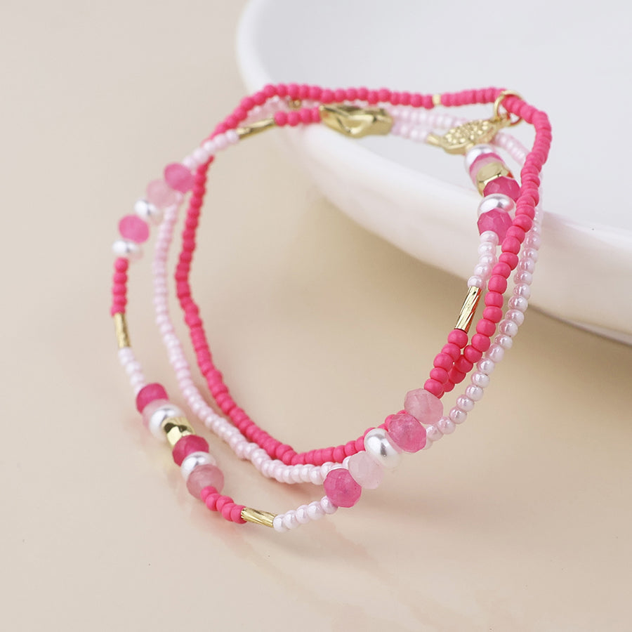 POM Pink Mix Fine Beaded Stretch Triple Bracelet - Sugarplum Boutique