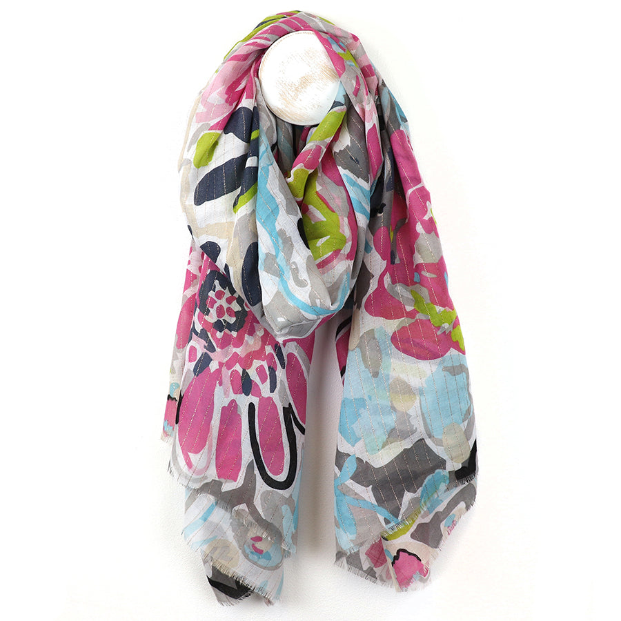 POM Pink Mix Painted Floral Scarf -Sugarplum Boutique