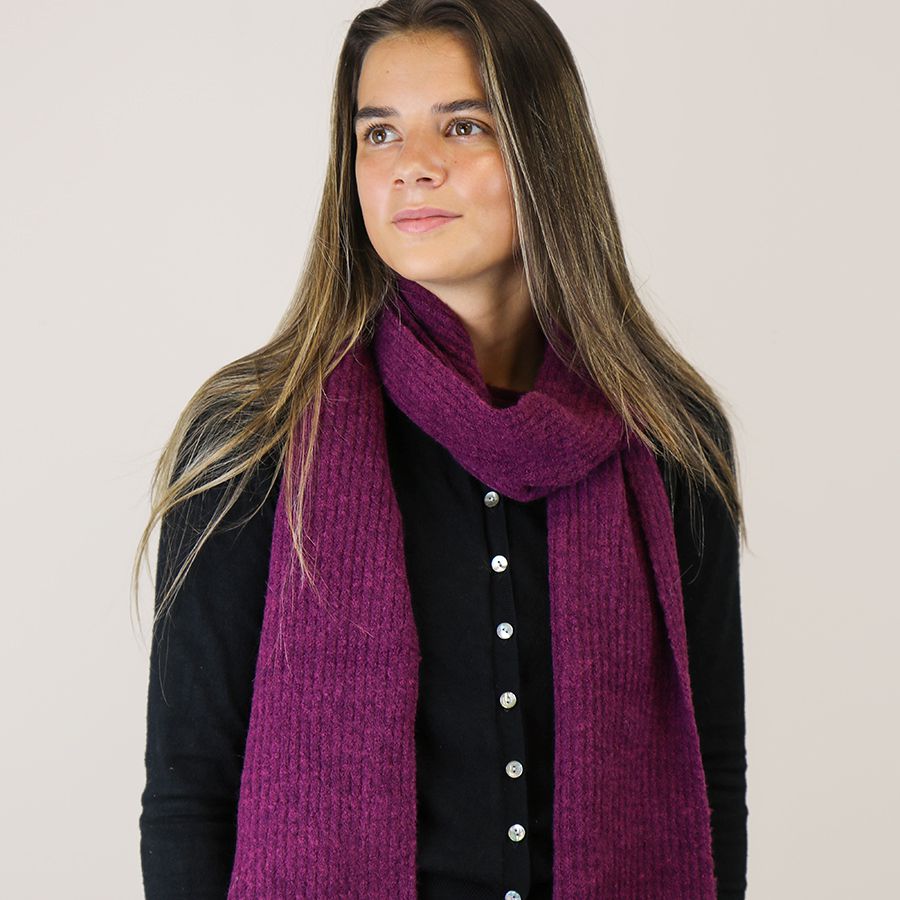 POM Recycled Ribbed Knit Winter Scarf Magenta Pink- Sugarplum Boutique